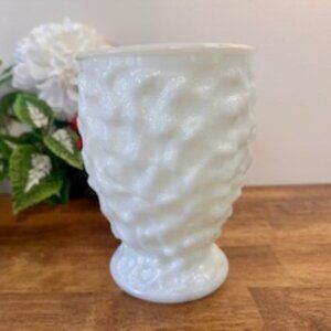 Vintage E.O. Brody Milk Glass Vase White Textured Hobnail Pedestal Cleveland USA